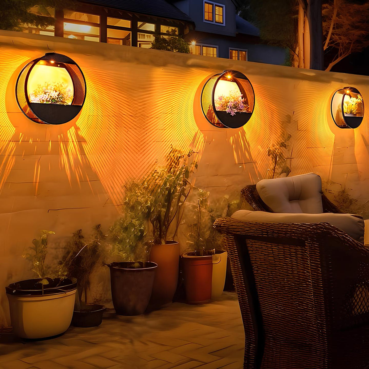 Zonne-energie wandlamp met bloempot