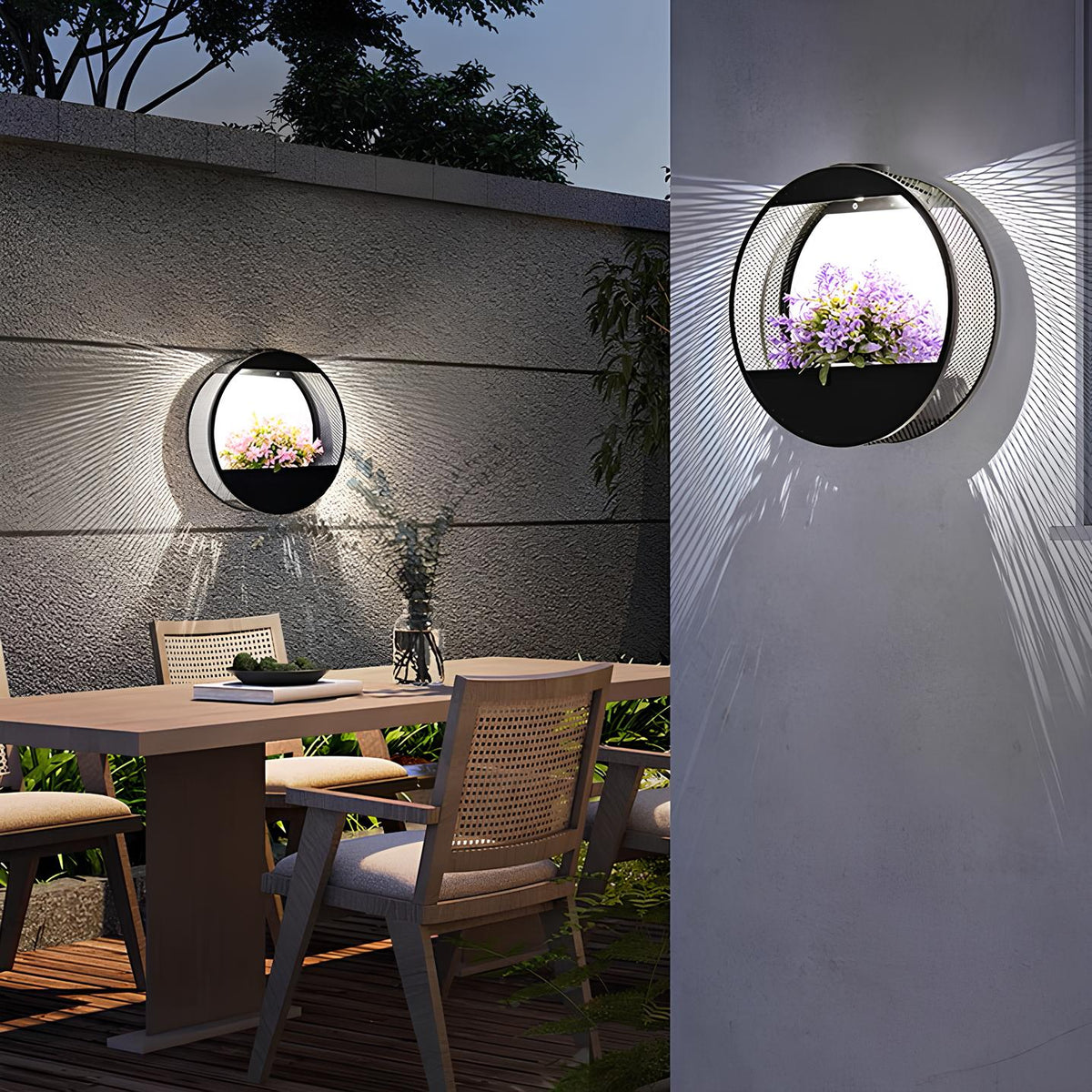 Zonne-energie wandlamp met bloempot