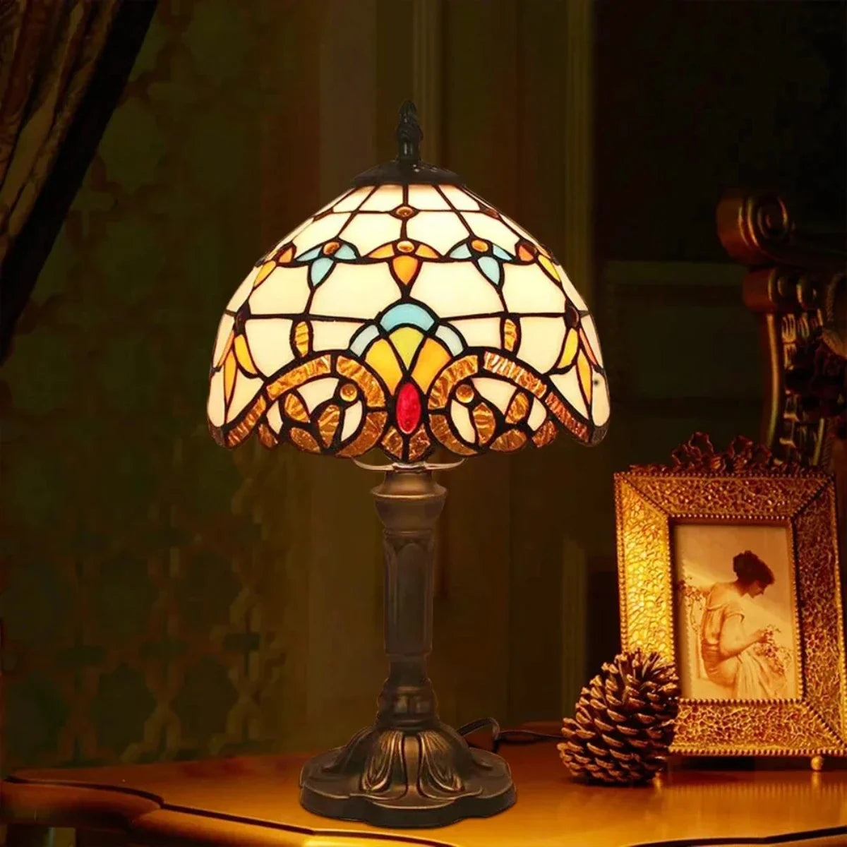 Antieke glas in lood lamp