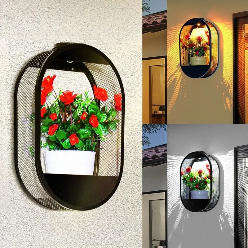 Zonne-energie wandlamp met bloempot